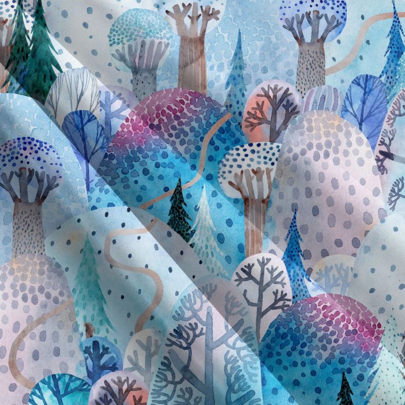 Teplákovina zimní stromy akvarel- 280 gsm- VÝROBA MAVATEX ČESKÝ VÝROBEK