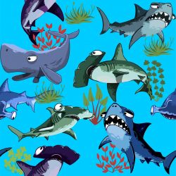 Bláznivý žraloci +barevné varianty-sublimační digitální tisk