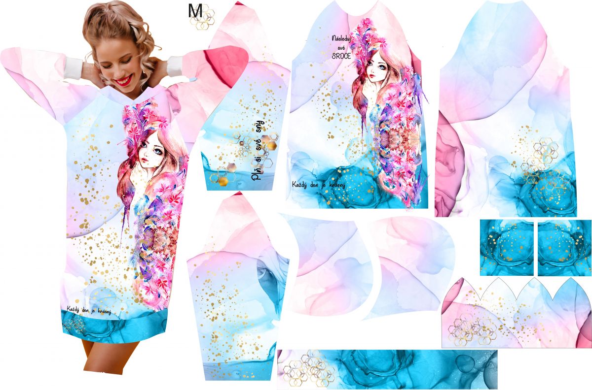 Panel na mikino-šaty - tisk do střihu - akvarelová holka mavaga design