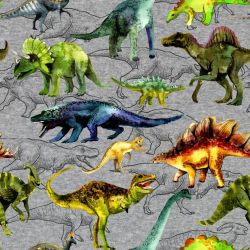 Malovaní dinosaurové na šedé-sublimační digitální tisk