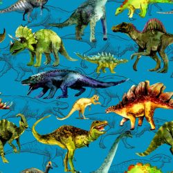 Malovaní dinosaurové na modré-sublimační digitální tisk