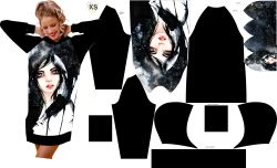 Panel na mikino-šaty - tisk do střihu - holka akvarel černá | 2XL, 3XL, 4XL, L, M, S, XL, XS