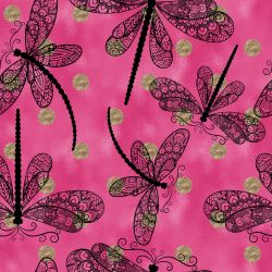 Vážky na růžové se zlatými puntíky -digitální tisk