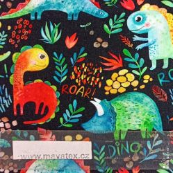 Teplákovina barevní malovaní dinosaurové -280 gsm EU-úplety atest pro děti