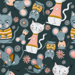 Kočičky a myšky na šedé -materiálové varianty