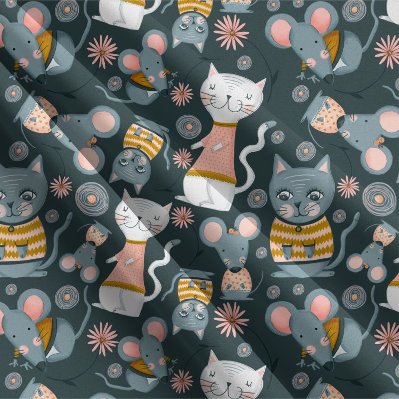 Kočičky a myšky na šedé -materiálové varianty mavaga design