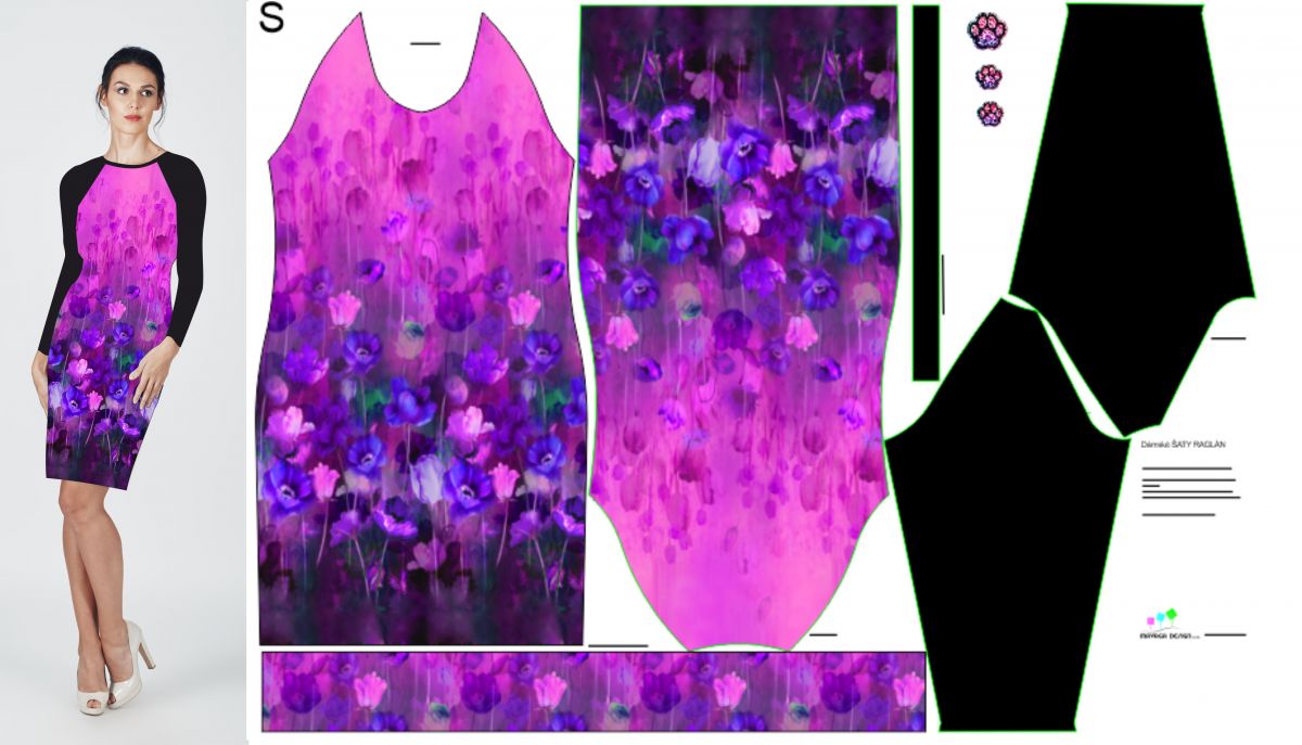 Panel na -šaty - tisk do střihu - velké akvarelové květy mavaga design