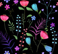 Malované dětské květy na černé -digitální tisk