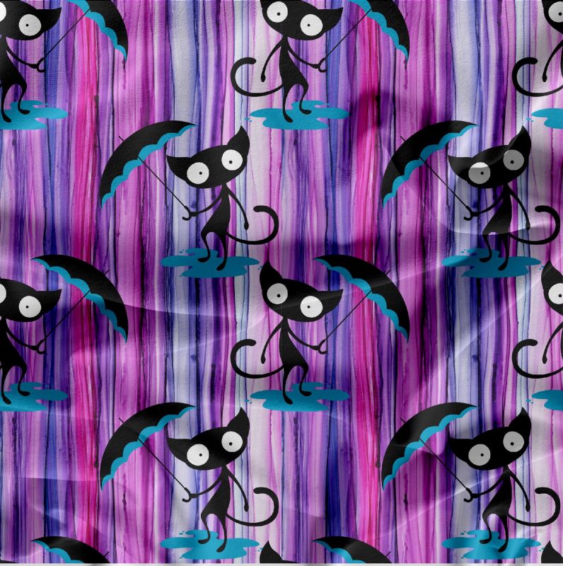 Kočičky s modrými deštníky na růžové duze -digitální tisk mavaga design