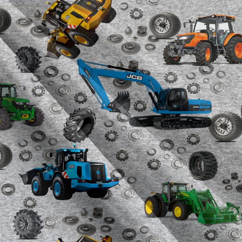 Šedá mellange traktory a kola -sublimační digitální tisk mavaga design