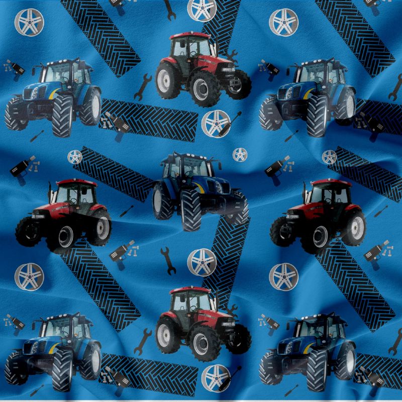Traktory na modré -sublimační digitální tisk mavaga design