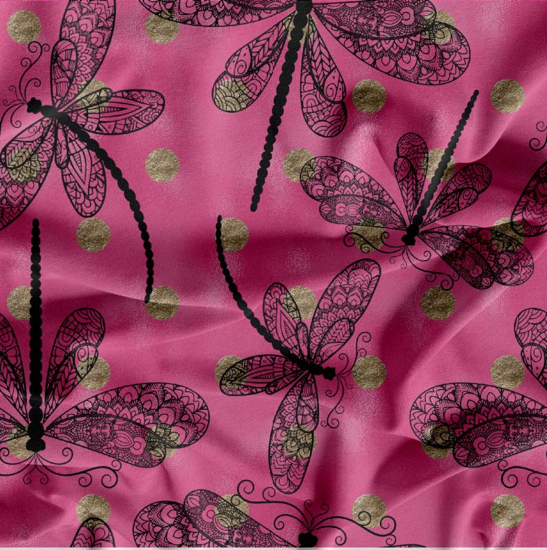 Vážky na růžové se zlatými puntíky -digitální tisk mavaga design