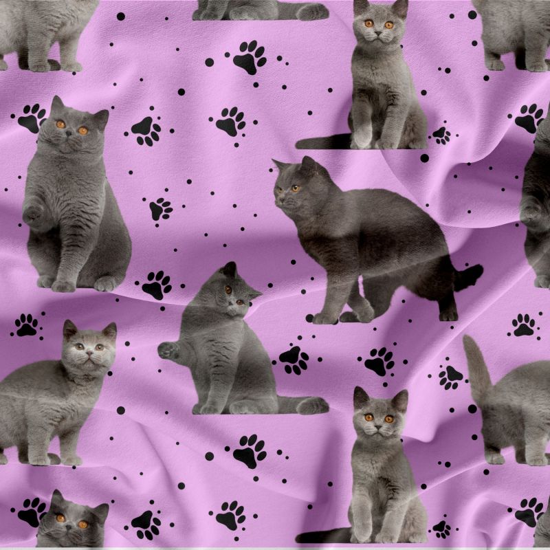 Kočka britka šedá na růžové- digitální tisk mavaga design