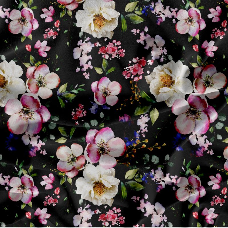 Třešňové květy černá- digitální tisk mavaga design