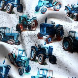 Jednolícní úplet akvarelové traktory -des. 1008-210 gsm  