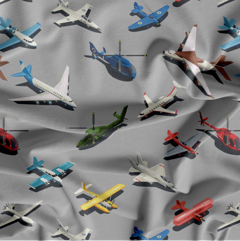 Letadla barevná na šedé -sublimační digitální tisk mavaga design