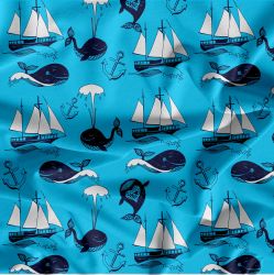 Veselé velrybky na modré -sublimační digitální tisk mavaga design