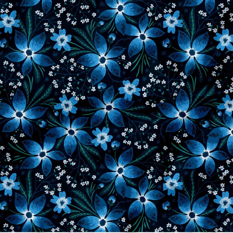Akvarelové květy modré -materiálové varianty mavaga design
