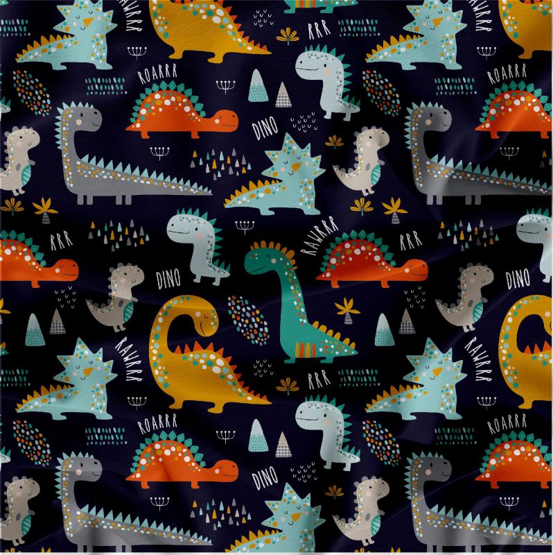 Dinosaurové na tmavě modré-materiálové varianty mavaga design