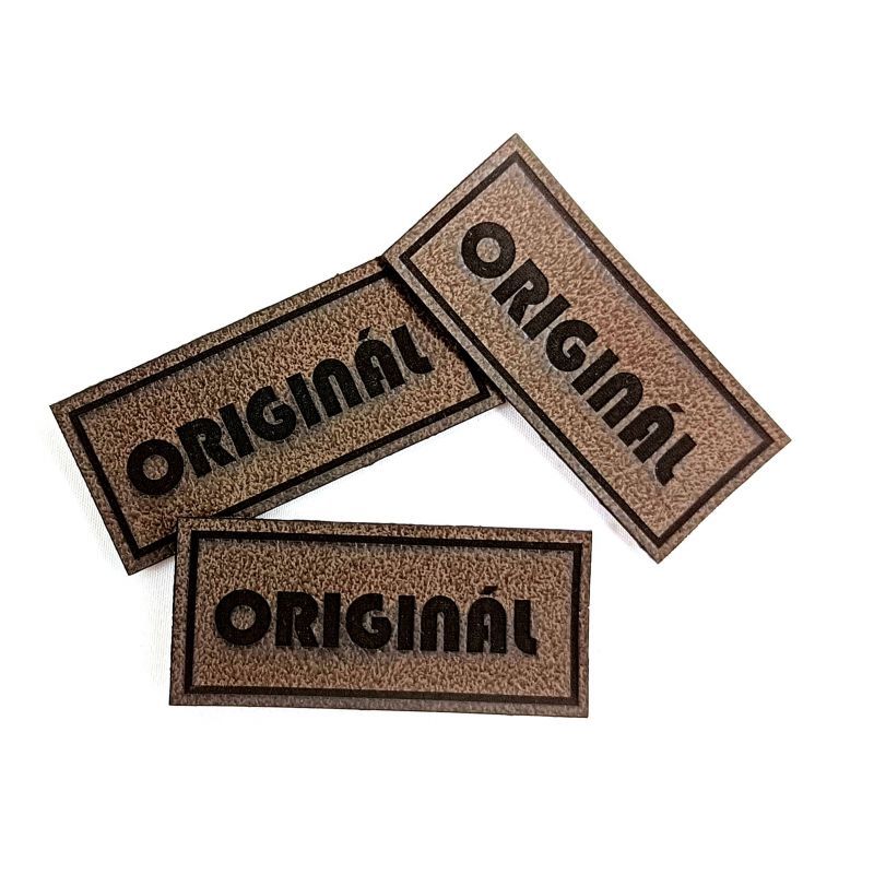 Koženkový štítek gravír - " ORIGNÁL podlouhlý " .- varianty - " ORIGNÁL podlouhlý " - tmavý vyrobeno v EU