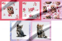 Panel malý - sovičky+kočky | Kočárkovina, X-BAVLNĚNÝ SATÉN