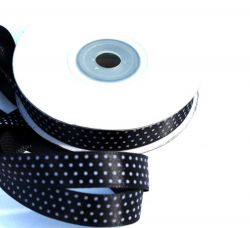 Dekorační stužka černá s bílými puntíky 1,2 cm PPO