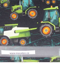 Teplákovina zelené traktory s přívěsem - 260gsm EU-úplety atest pro děti
