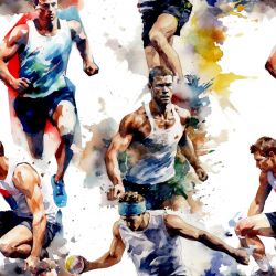 Atletika kluk  akvarel  -materiálové varianty  