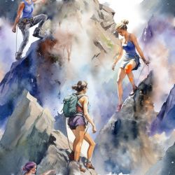 Horolezec holka  akvarel  -materiálové varianty    