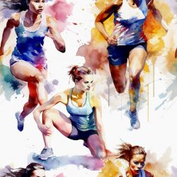 Atletika holka  akvarel  -materiálové varianty    