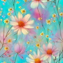 Akvarelové květy na aqua  -materiálové varianty  