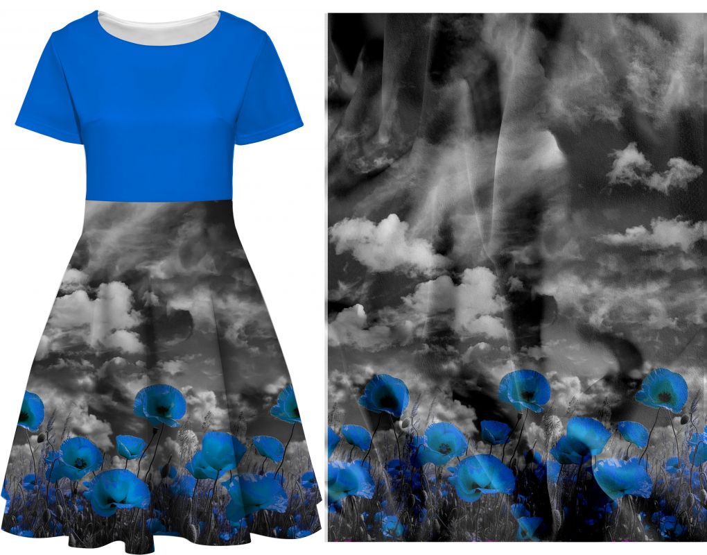 PANEL na šaty / triko/leginy -MÁKY modré- materiálové varianty mavaga design