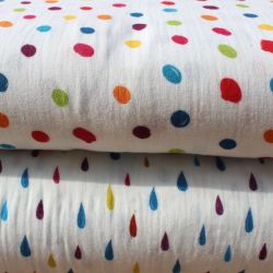 Mušelín ( fáčovina ) dvojitá - barevné puntíky vyrobeno v EU- atest pro děti bavlna