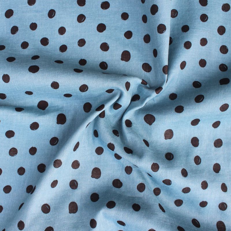 Mušelín ( fáčovina ) dvojitá - denim modrá+puntíky vyrobeno v EU- atest pro děti bavlna