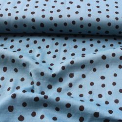 Mušelín ( fáčovina ) dvojitá - denim modrá+puntíky vyrobeno v EU- atest pro děti bavlna
