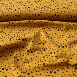 Mušelín ( fáčovina ) dvojitá - hořčicová mix černými atyp puntíky vyrobeno v EU- atest pro děti bavlna