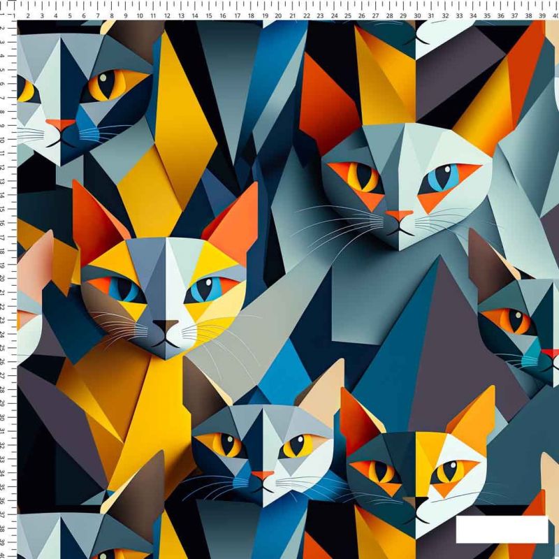 Jednolícní úplet geometrické kočky -200 gsm EU-úplety atest pro děti