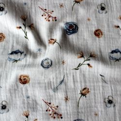 Mušelín ( fáčovina ) dvojitý - podzimní květy vyrobeno v EU- atest pro děti bavlna