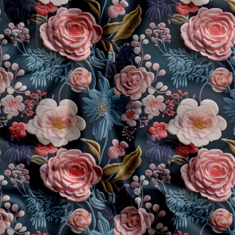 Vyšívané růžové květy-materiálové varianty mavaga design