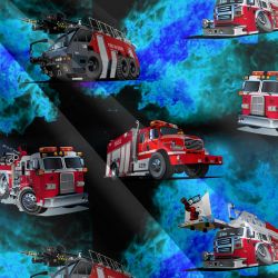 Teplákovina hasiči v modrém ohni - 250 gsm EU-úplety atest pro děti