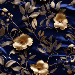 Zlaté květy na tmavě modré-materiálové varianty    