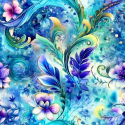 Rozpité akvarelové květy modré- materiálové varianty 