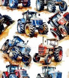 Akvarelové traktory na bídé- materiálové varianty     