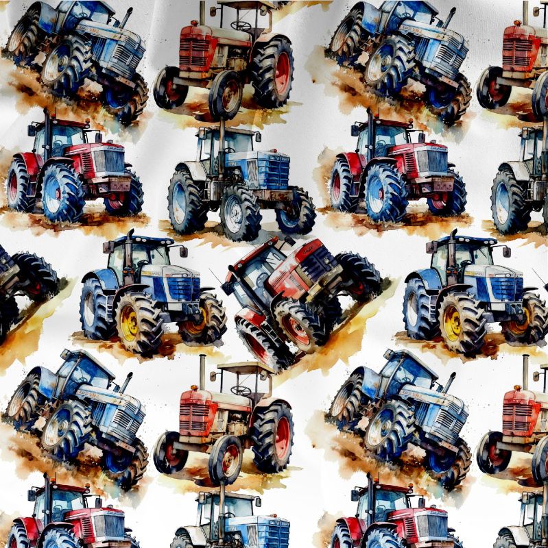 Akvarelové traktory na bídé- materiálové varianty mavaga design