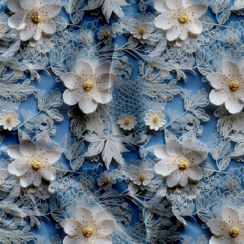 Krajkové květy na STŘEDNÍ modré- materiálové varianty mavaga design