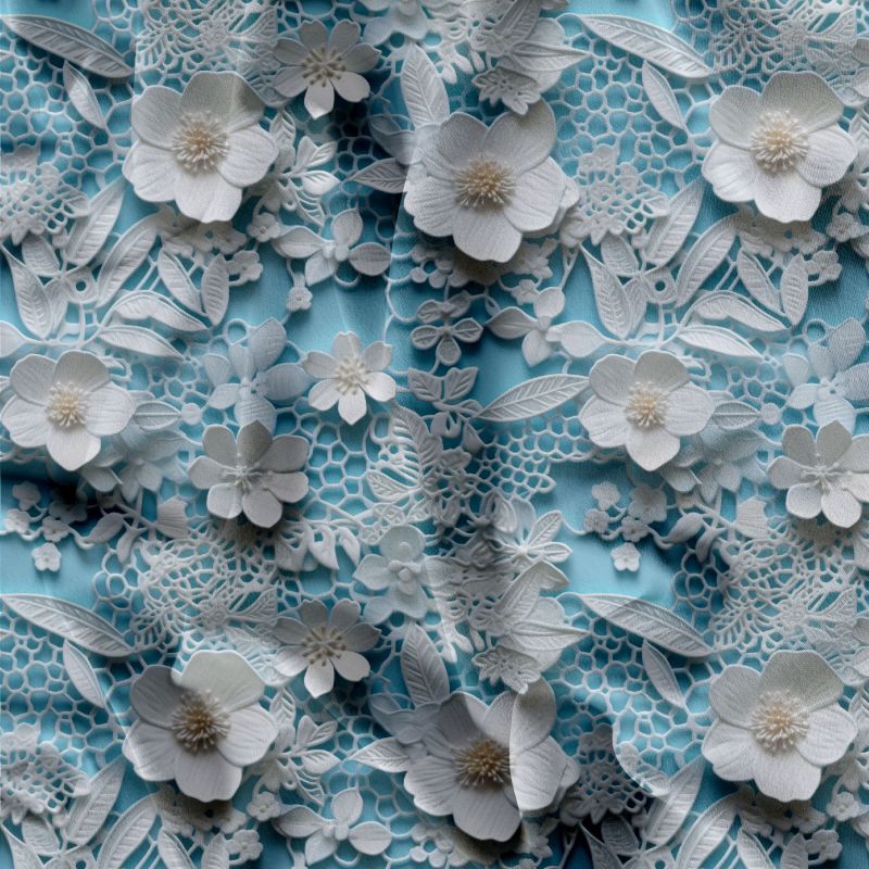 Krajkové květy na světle modré- materiálové varianty mavaga design