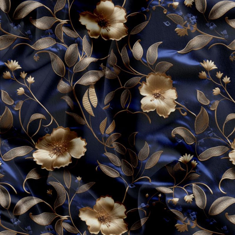 Zlaté květy na tmavě modré-materiálové varianty mavaga design