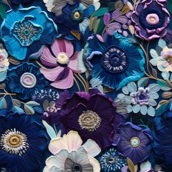 Vyšívané květy tmavě modré - materiálové varianty
