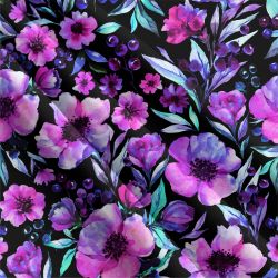 Teplákovina Fialové akvarelové květy- 250 gsm