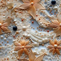 3D květy Zlato-bílé perličky - materiálové varianty 